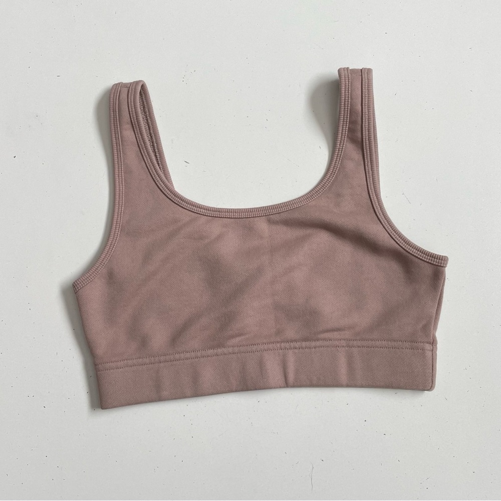 Aritzia TNA Bralette Sports Bra Soft Terry Fleece Knit Unlined Beige Tan Neutral